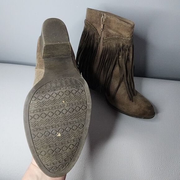 So Jolly Stone Fringed Ankle Boots Size 8.5 Brown Manmade Textile Upper - Picture 2 of 4
